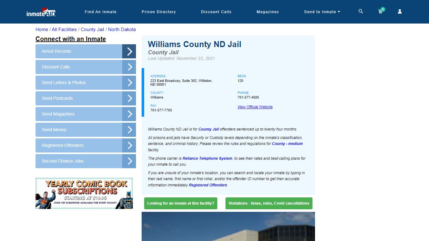 Williams County ND Jail - Inmate Locator - Williston, ND